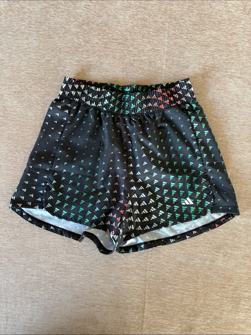 adidas Women’s Black Athletic Shorts with Green, White and Red Triangle Print XS